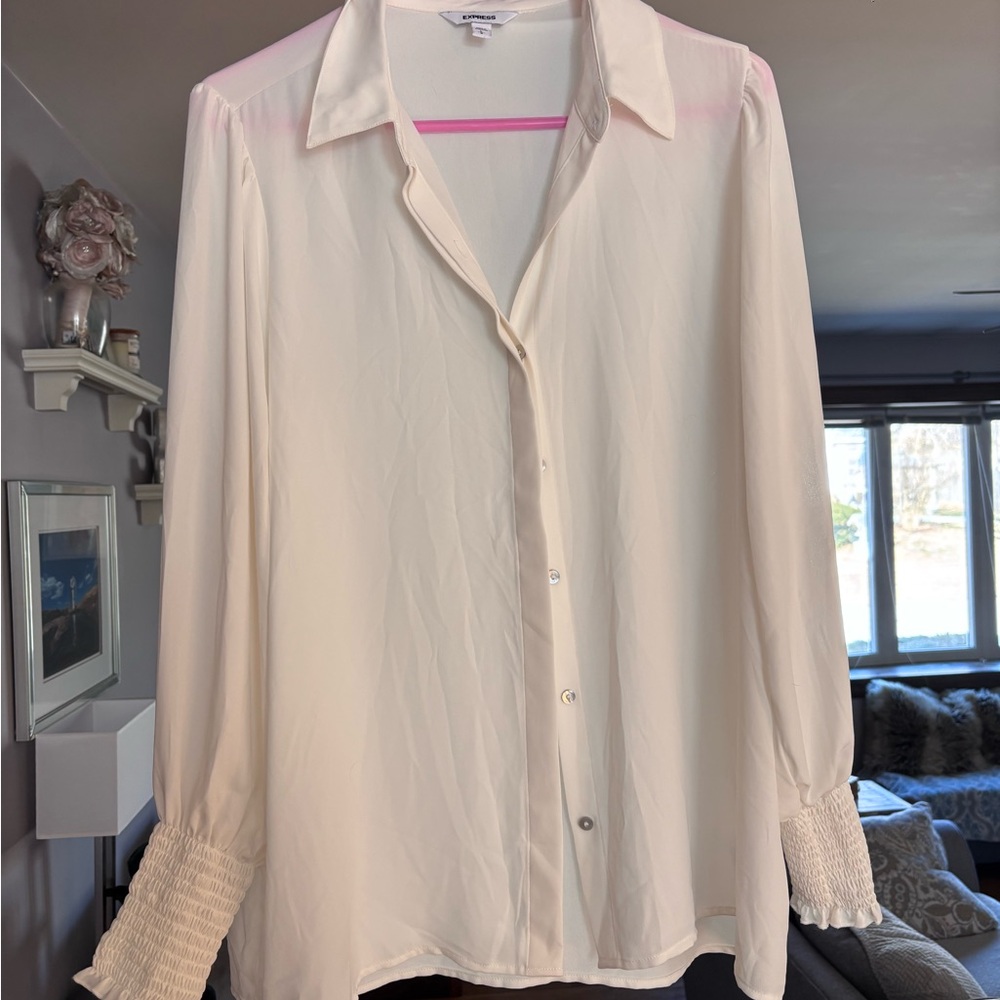 Express Cream Button-Up Blouse